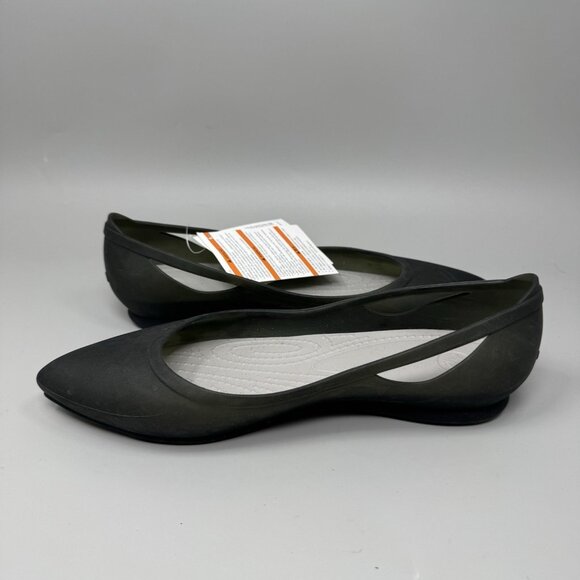 Crocs Rio Ballet Flats Women's Black/Gray Sz 9 Cutout Translucent Pointed Toe - Picture 2 of 7